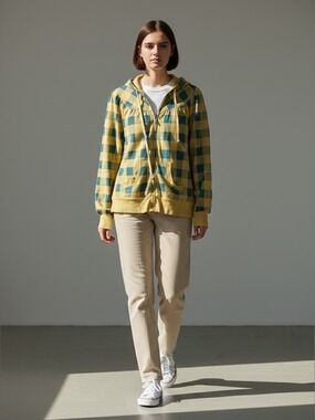 Mossimo Supply Co. Vintage 100% Cotton Blue & Yellow Checkered Long Sleeve Hoodi